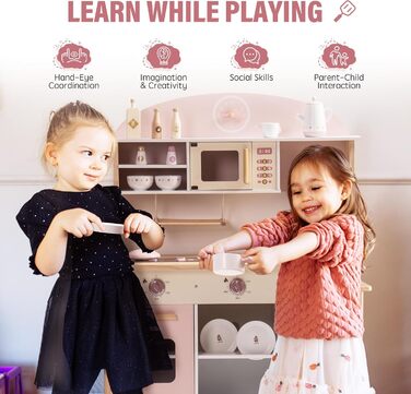 Дерев&39яна дитяча кухня ROBUD для хлопчиків і дівчаток від 3 років рольова гра набір кухонних аксесуарів в рожевому великий