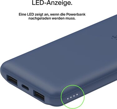 МАг, 1 порт USB-C і 2 порти USB-A для зарядки iPhone, AirPods, iPad, Android або інших пристроїв потужністю до 15 Вт) - синій, 10 000