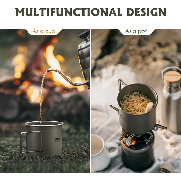 Портативний титановий горщик Lixada з титановою ручкою, що складається, для кемпінгу, відпочинку на природі, для пікніка, походів