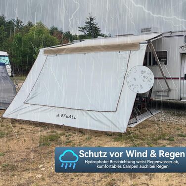 Сонячний тент для передньої стіни автофургона 2 x 3,7 м, захист UPF 50, дощозахисний, з регульованим панорамним вікном (тканина сітка), сонцезахисний тент для кедерних рейок Ø 57 мм, включаючи монтажні аксесуари 2 x 3,7 м - передня стіна
