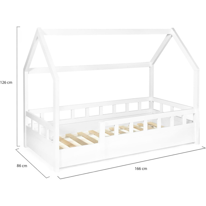 Дитяче ліжко-будиночок на дереві 80 x 160 см NEREE біле з рейковою основою та поручнями