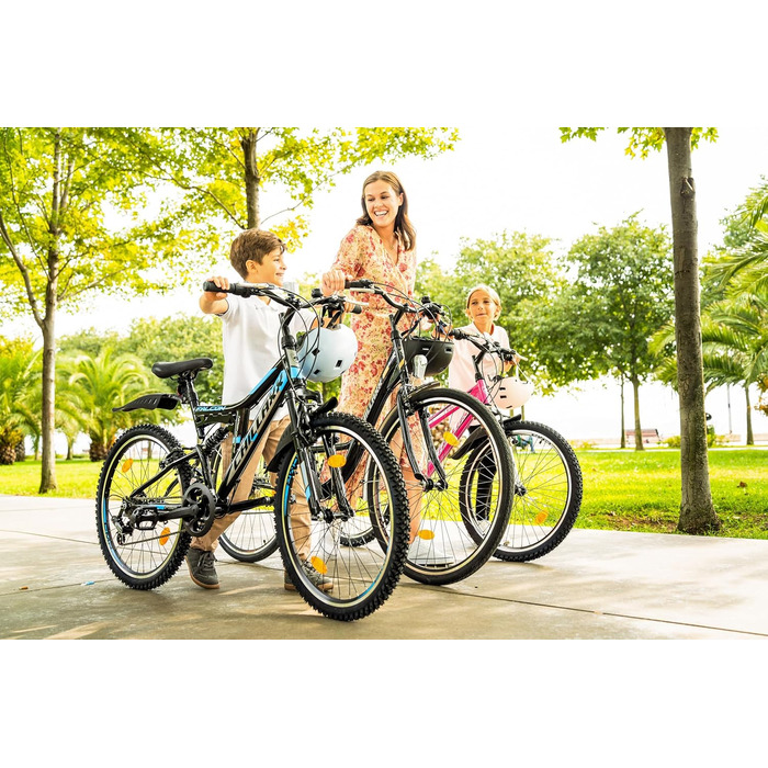 Гірський велосипед Chillaxx Bike Falcon преміум-класу розміром 24, 26, 27,5 та 29 дюймів - Велосипед для хлопчиків, дівчаток, жінок та чоловіків - Дискові гальма - 21 швидкість - Повнопідвіска 26 дюймів Чорно-синій Дискові гальма