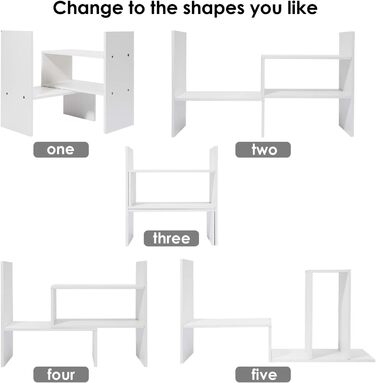 Книжкова полиця Hossejoy, регульована окремостояча книжкова полиця, тримач для книг, розширювана дерев&39яна окремостояча полиця для офісу, вітальні (білий колір)