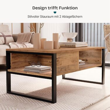 Журнальний столик Laukaa, стіл для вітальні, прямокутна стільниця, приставний столик, 100 x 60 x 45 см, журнальний столик з місцем для зберігання, колір рустикального дуба, рустикальний дуб/чорний