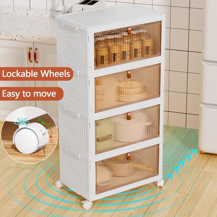 Коробка для зберігання з кришкою - пластикова коробка 23 л * 4 з кришкою, коробки для зберігання з кришкою, розкладна коробка, складні контейнери для зберігання для дому та офісу, білий колір, 4 упаковки по 23 л (4 яруси та 1 кришка)