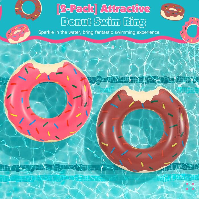 Надувне кільце для плавання, кільце для плавання Bitten Donut, надувний матрац, складне кільце, літня водна іграшка, поплавок для басейну, озеро, рожево-коричневий, 76 см, 2 Pack