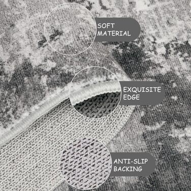 Килимок-доріжка Cekene з абстрактним принтом 80x200 см, сірий, для передпокою, миється, нековзний, для кухні, довгий килим-доріжка для входу, ванної кімнати, пральні 80 x 200 см (прямокутний), сірий