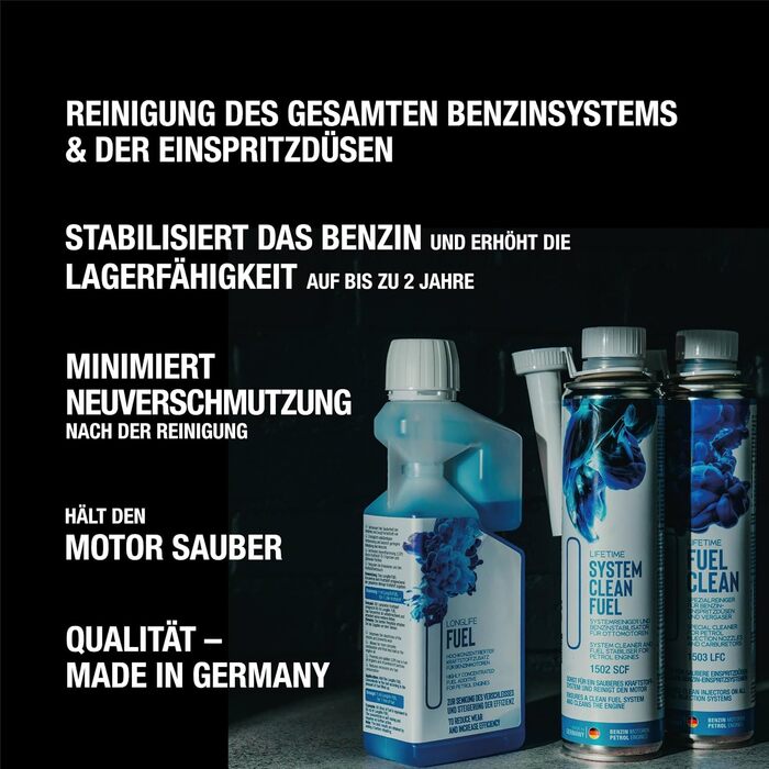 Пакет все в одному бензину LIFETIME 500 мл присадка до бензину 400 мл Очищувач інжекторів 400 мл Очищувач системи двигуна Бензин Затвердіння бензину для приблизно 12 баків Очищувач двигуна