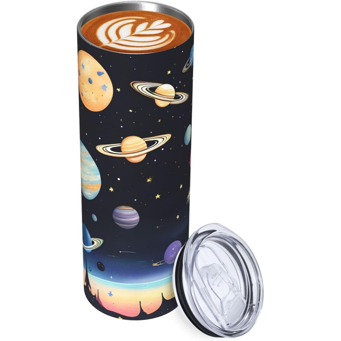 Кружка з прямою трубочкою, дизайн Сатурн, Юпітер, Земля, друкований принт, підходить для кемпінгу, офісу та дому, 590 мл