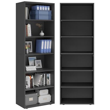 Книжкова полиця Bellamio Apol на 6 полиць - Антрацитово-чорна окремостояча полиця - Відкрита дерев&39яна полиця - Міцна полиця для вітальні, офісу та кабінету - Регульована по висоті полиця для документів 176x60x33 см Антрацитово-відкрита