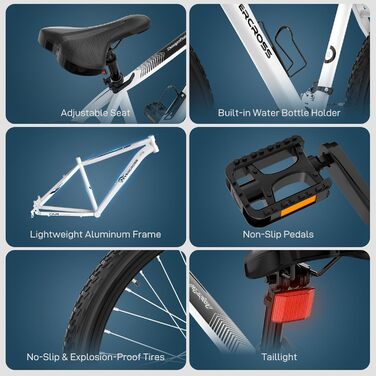 Гірський велосипед EVERCROSS EM3 для дорослих (чоловіків та жінок), 26-дюймовий велосипед, 21-швидкісна система передач, алюмінієва рама з амортизаційною вилкою, всюдихідний велосипед з дисковими гальмами, вантажопідйомність 150 кг