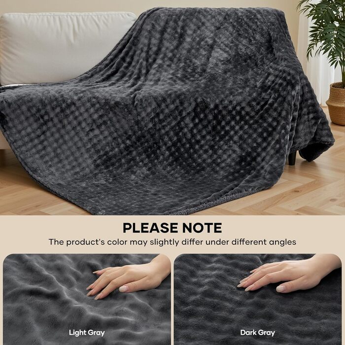 Електрична ковдра з підігрівом 150x200 см, підкладка з 3D-бульбашкової фланелі та шерпи, 6 налаштувань температури, таймер 1-10 годин, двостороння електрична ковдра для ліжка, дивана, офісу, можна прати в пральній машині, ідея для подарунка, сірий