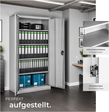 Картотечна шафа tectake, 180 x 90 x 40 см, офісна шафа, що замикається, багатоцільова сталева шафа, універсальна шафа, з 2 дверима, включаючи 5 полиць з регульованою висотою, картотечна шафа, що замикається - сіра