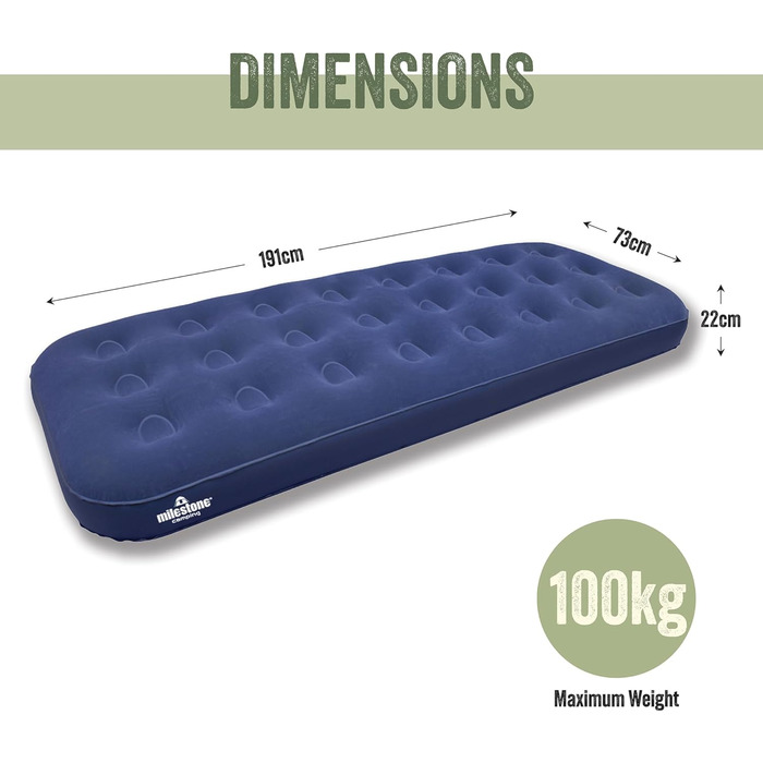 Надувний матрац Milestone Camping для однієї людини, унісекс, флок 88010 Blue