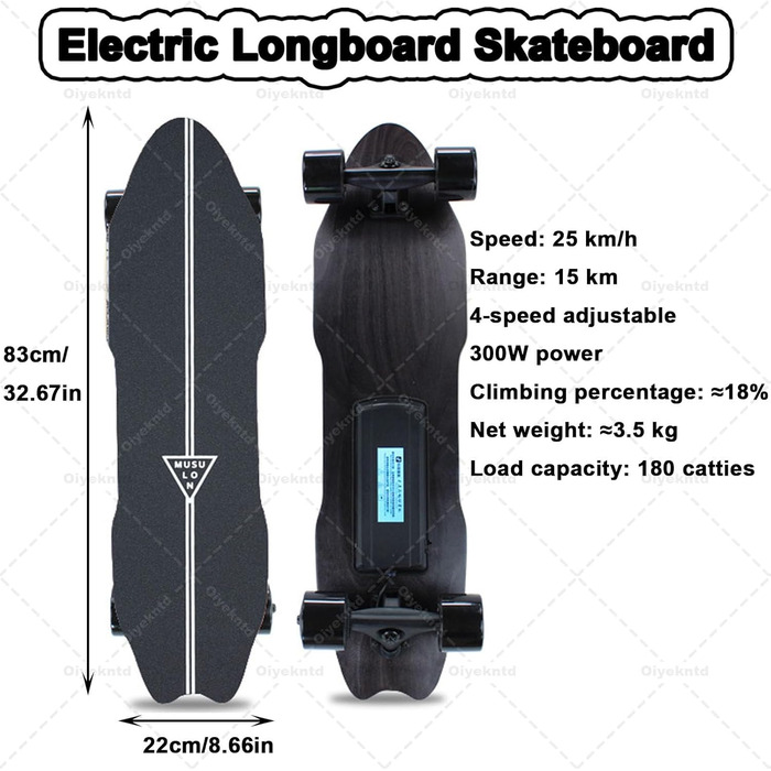 Електричний скейтборд з пультом дистанційного керування, водонепроникний лонгборд, 7-шаровий клен, запас ходу 15 км, максимальна швидкість 25 км/год, лонгборд для початківців C