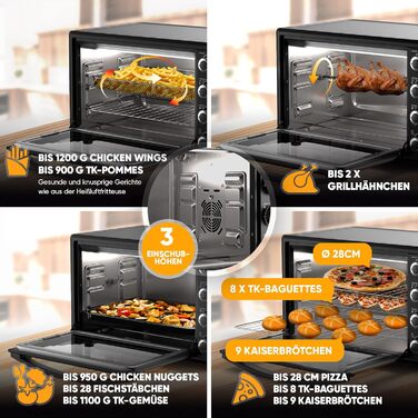 Міні-духовка Stillstern з конвекцією (35 л, версія DE, включаючи кошик для смаження) розморожування, 2-годинний таймер, рукавиці, буклет рецептів, гриль 1600 Вт, тостер гриль Піч для піци Міні-піч ідеально підходить для кемпінгу