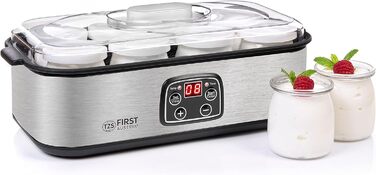 Електрична йогуртниця TZS First Austria, йогуртниця, 30 Вт, 8 склянок, 190 мл, РК-дисплей, налаштування температури, таймер і функція автозупинки, білий/сірий 30 Вт 8 баночок по 190 мл