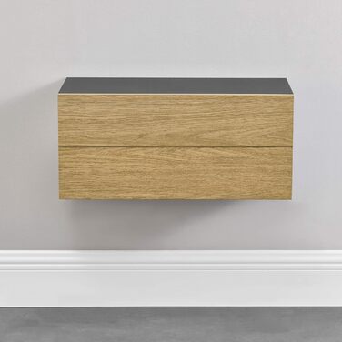 Набір з 2 настінних полиць з шухлядою Чорний/дерево Підвісна полиця Настінна полиця Шафа Стіл Тумба приліжкова Комод Настінна поли