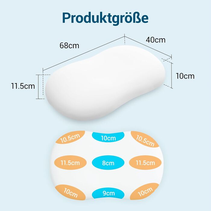 Подушка AIRSKY з піни з ефектом пам&39яті, подушка для підтримки шиї, подушка для сну, сертифікована Oeko-TEX, ергономічна ортопедична подушка для шиї, подушка для голови, подушка для сну на боці, спині та животі, біла