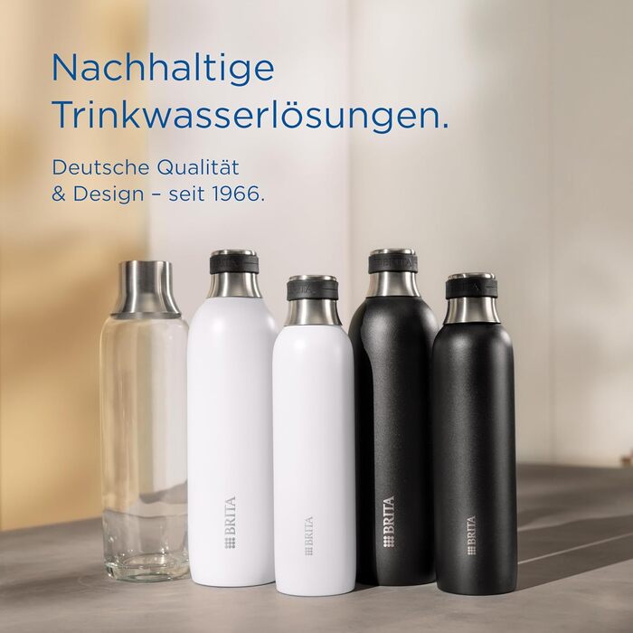 Скляна пляшка BRITA для SodaTRIO Maker (1 л), 2 упаковки змінні пляшки легкі, елегантні скляні пляшки для води в подвійній упаковці/пляшках для газованої води з полірованою кришкою з нержавіючої сталі
