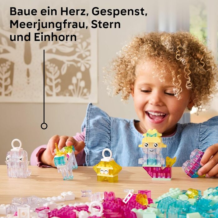 Класична чарівна скринька LEGO з прозорими цеглинами - Різнокольорові будівельні блоки та підвісні цеглини - Єдиноріг, дракон, пінгвін та інші фігурки - Набір для творчості для дівчаток та хлопчиків віком від 5 років 11040