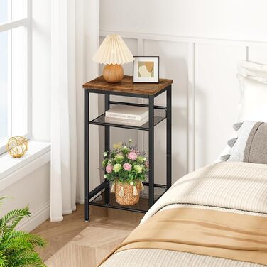 Журнальний столик YMYNY, тумбочка з регульованими полицями та ніжками, телефонний столик, столик для дивана з дерева, металевий каркас, індустріальний стиль, для вітальні, спальні, офісу, рустикальний коричневий HST005H 1-елементний рустикальний коричневи