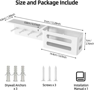Ключниця з полицею, металева ключниця настінна з 5 гачками для ключів біла настінний органайзер для пошти ключниця для зберігання
