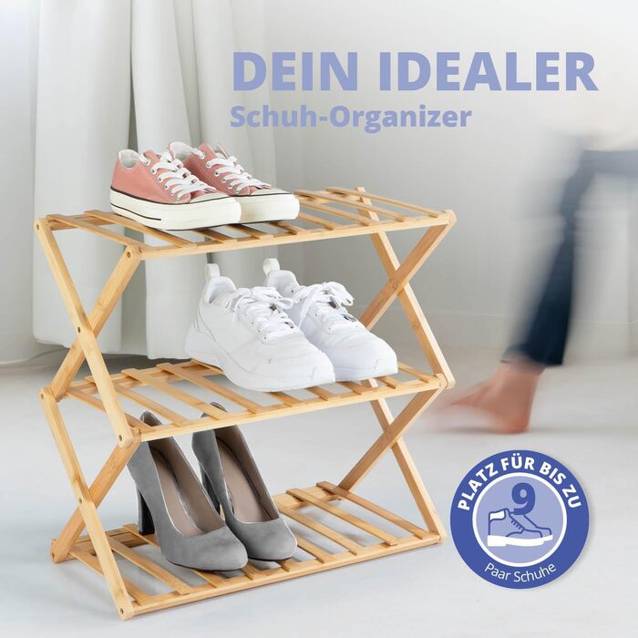 Бамбукова полиця Lumaland, 3 яруси, складна Бамбуковий органайзер ідеально підходить як полиця для взуття, у ванній кімнаті та на кухні Полиця для декоративних предметів компактна та не потребує складання 50 x 25 x 46 см, 3 яруси (50 x 25 x 46 см)