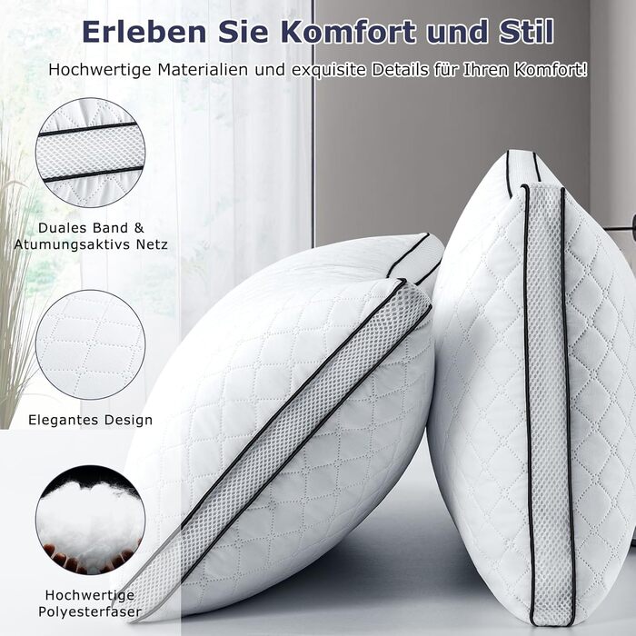 Подушки 40x80 см, комплект з 2 шт. , ортопедичні подушки для сну на боці з преміальним наповнювачем, дихаюча подушка для шиї, для сну, сидіння, ліжка, дивана, для алергіків, м&39які та підтримуючі, можна прати, чорно-білі, 40 x 80 см, 2 шт. и