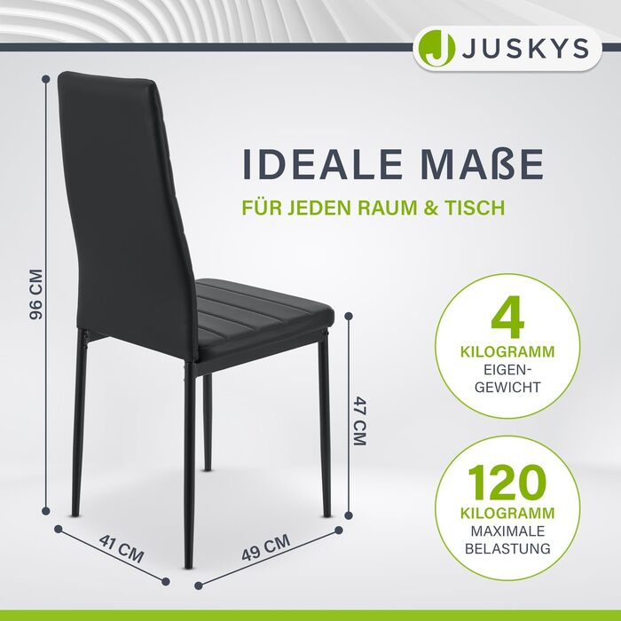 Обідні стільці Juskys Loja, комплект з 4 шт. , з оббивкою зі штучної шкіри та високою спинкою - міцний сталевий каркас, витримує вагу до 120 кг - 4 стільці для їдальні та кухні, кухонні стільці, обідній стілець, чорний, комплект з 4 шт.