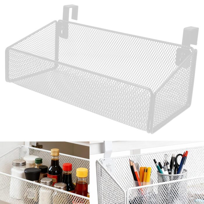 Настінна полиця Cabilock з металевої сітки білого кольору - міцний кошик для зберігання з підвісним пристроєм для ліжка, тумбочки та офісу, підвісна полиця для книг, косметики, пультів дистанційного керування (свердління не потрібне)