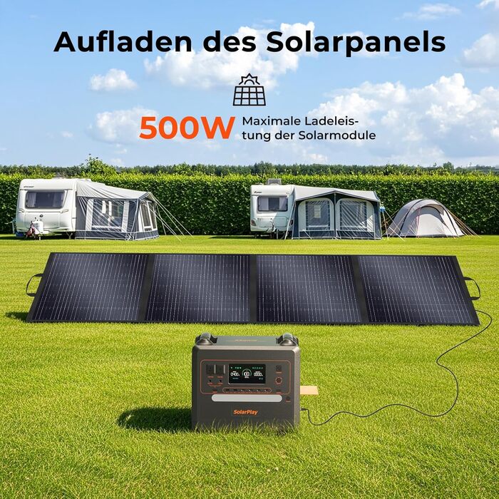 Портативна електростанція SolarPlay Q2402M, сонячний генератор з літій-іонним акумулятором ємністю 2304 Втгод, з 2 виходами змінного струму потужністю 2500 Вт (пік 5000 Вт), ДБЖ, макс. сонячна зарядка 500 Вт, електростанція для кемпінгу, автофургонів, дом
