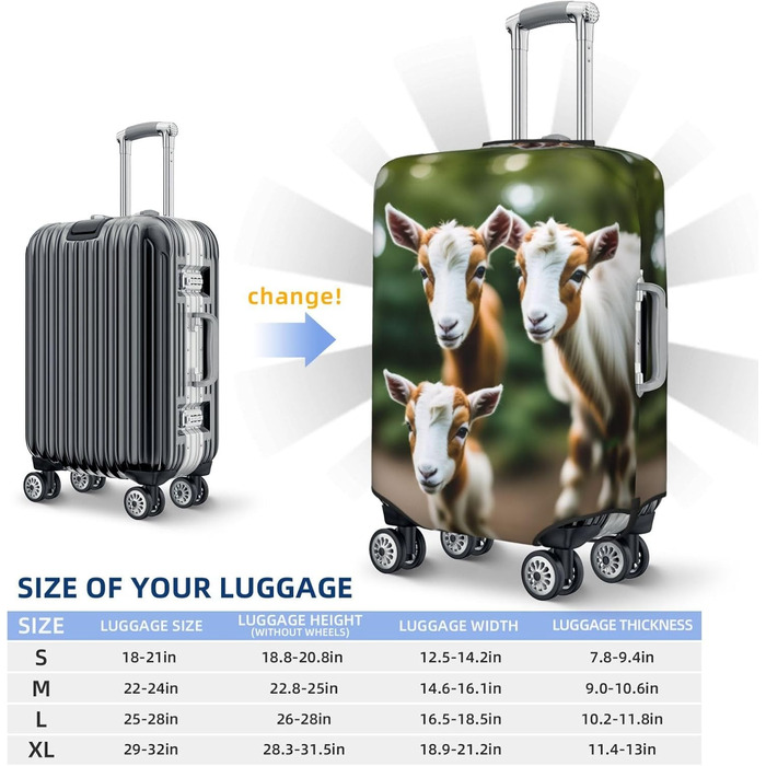 Чохол для валізи Ziegen, міцний захист, підходить для багажу розміром 45.7-81.3 см, малий, Чорний