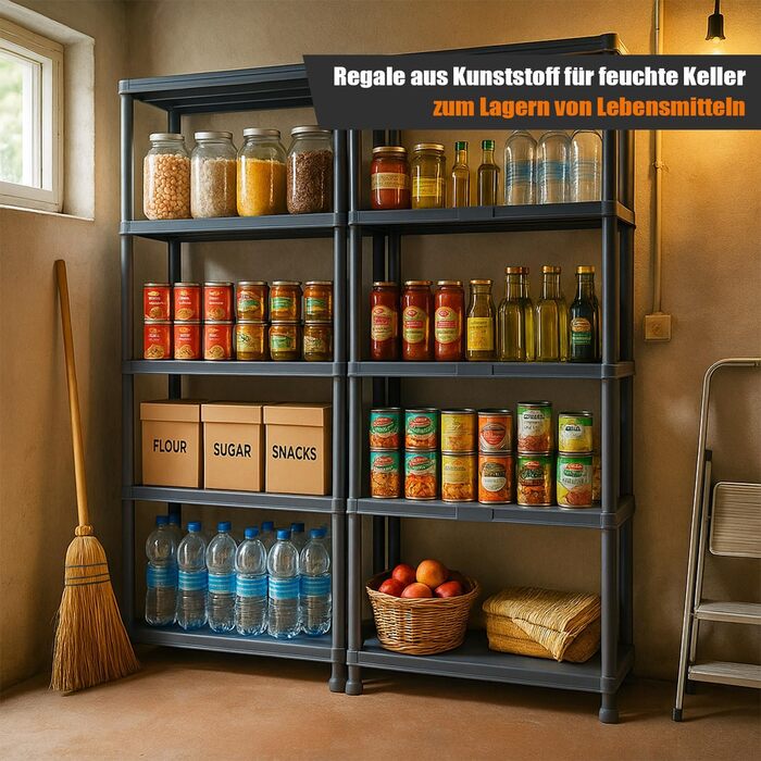 Пластиковий стелаж, шириною 60 см або 74 см, для комори та складського приміщення, кухня, вантажопідйомність 100 кг, 4 полиці, вузька полиця для підвалу чорного кольору (1, 5 полиць), 5 полиць