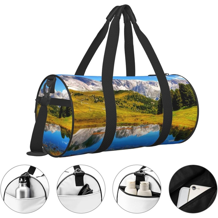 Спортивна сумка, дорожня сумка, стильний малюнок з пейзажем, сумка для подорожей на вихідні, чорна, універсальний розмір