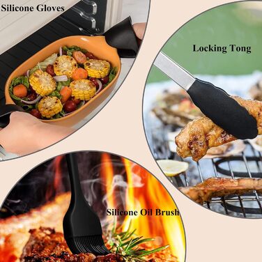 Аксесуари для фритюрниці Ranedo, аксесуари для фритюрниці для Ninja Dual AF300EU AF400EU та подвійної фритюрниці 7.6 л - 9.5 л, силіконові вставки для фритюрниці, шампури та стійка чорна