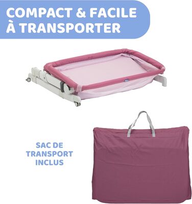 Дитяче ліжечко для новонароджених, Спільне ліжечко, Компактне закриття, Портативне, Складані засувки, Регульована висота, В комплекті матрац та дорожня сумка, Рожева орхідея, 2Me Pop Up