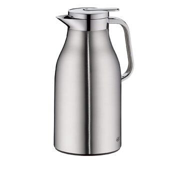 Термос alfi SKYLINE 1,5 л, матова нержавіюча сталь, з гігієнічним загартованим скляним вкладишем, кришка з поворотним замком та зручною кнопкою, ергономічна ручка, керування однією рукою, ідеально підходить як кавник