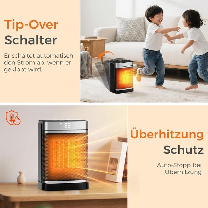 Енергозберігаючий електричний вентилятор-обігрівач YASHE 1500 Вт з пультом дистанційного керування, термостатом, керамічним нагрівальним елементом PTC, коливаннями 70, 24-годинним таймером, захистом від перегріву, захистом від перекидання, блокуванням від