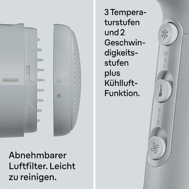 Фен Braun HD2.35 Styling Set легкий фен з дифузором, гребінцем-вирівнювачем та стилізуючою насадкою для всіх типів волосся, технологія IONTEC, 2200 Вт, 3 температури та 2 швидкості, сірий, BRHD235E