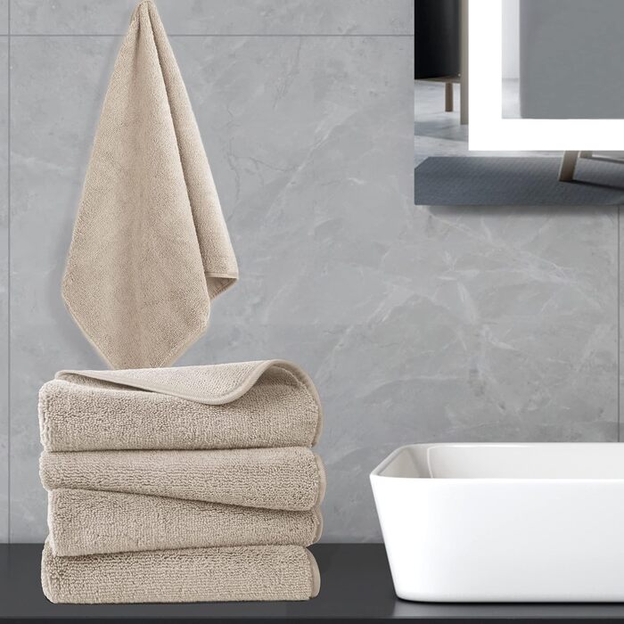 Преміум рушник з мікрофібри - безворсовий та швидковисихаючий - бежевий - 41 x 76 см - 4 шт.