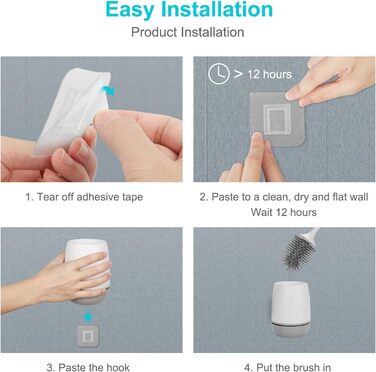 Щітка для туалету силіконова, EWEIMA щітка для туалету силіконова з набором швидкосохнучих тримачів, щітка для туалету настінна та