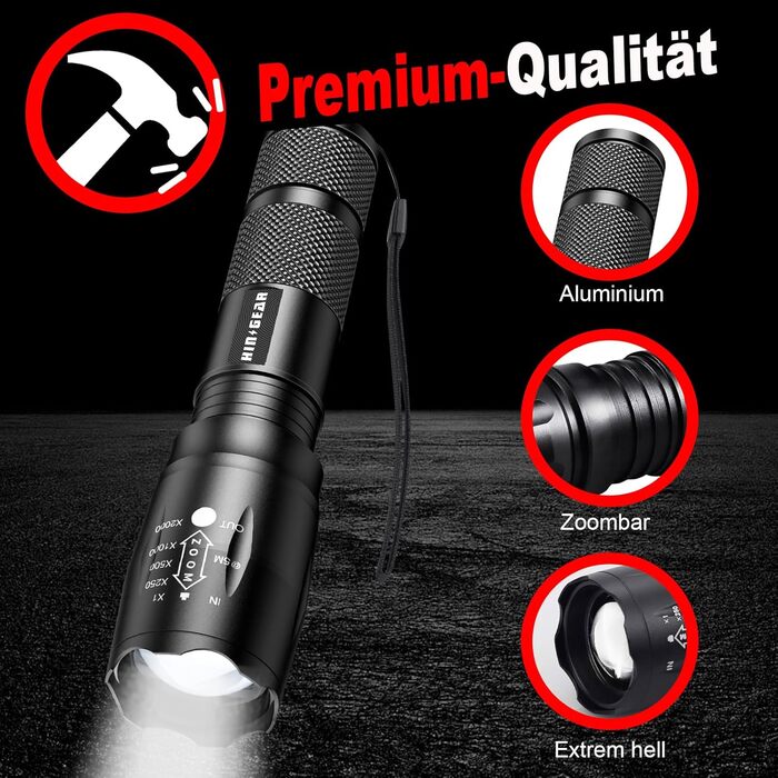 Режим ліхтарика, надзвичайно яскравий, 4 шт., алюмінієвий світлодіодний ліхтарик 2000 люменів, працює від батареї, водонепроникний портативний ліхтарик IP65 із можливістю масштабування для кемпінгу, походів, активного відпочинку, надзвичайних ситуацій, по