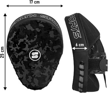 Накладки на руки Stealth Sports, вигнуті боксерські щитки, шкіряні щитки, накладки для фокусування для боксу, ММА, кікбоксингу, муай-тай, карате, бойових мистецтв, тхеквондо, накладки для хука та джебу, чорний камуфляжний візерунок