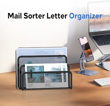 Тримач для листів SUPEASY з 3 відділеннями - металевий сітчастий тримач для документів для столу, настільний тримач для пошти та лоток для листів (чорний)