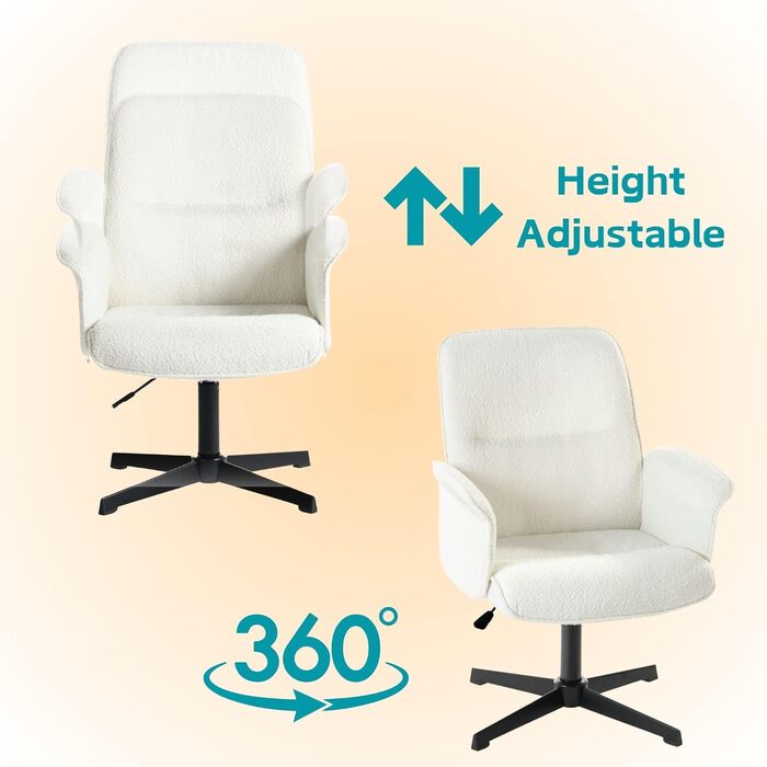 Офісне крісло Скандинавське ергономічне крісло, поворотне на 360, регульована висота, тканина букле, м&39яка тканина, біле, 66x63x82-94 см