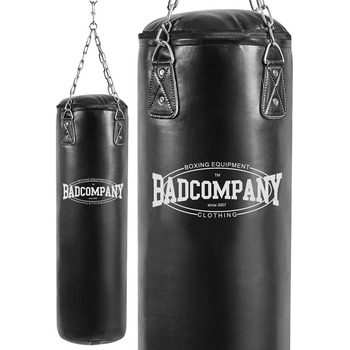 Боксерська груша Bad Company з міцним сталевим ланцюгом з чотириточковим кріпленням Вінілова боксерська груша, з наповнювачем/без наповнювача 80/100/120/150/180 x 35 см - Чорна 100 x 35 см з наповнювачем