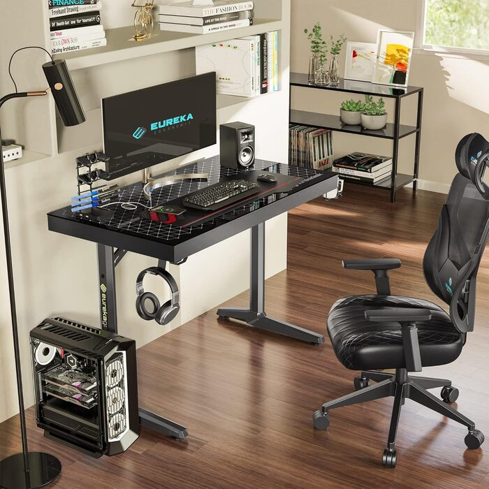 Ігровий стіл EUREKA ERGONOMIC з RGB-підсвічуванням 110 см, скляний ігровий комп&39ютерний стіл з музичним реактивним RGB-світлодіодним підсвічуванням через додаток, 110 x 60 см