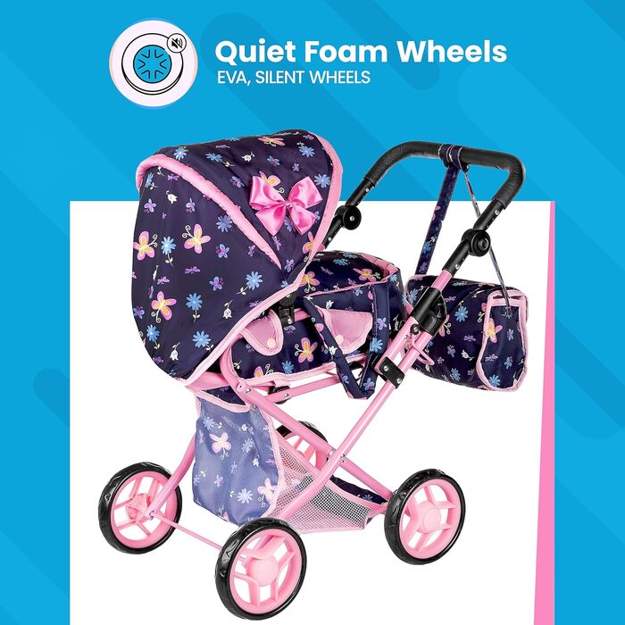 Коляска для ляльок Kinderplay від 1 2 3 років іграшкова коляска - 3 в 1, лялькова коляска зі знімною люлькою і сумкою через плече,