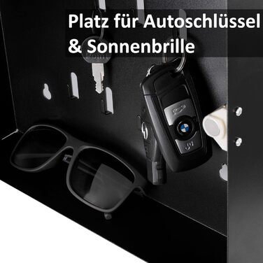 Сучасна скринька для ключів BALOU зі скляною магнітною дошкою - Магнітна дошка для пам&39яток з 6 магнітами та ручкою - Велика шафа для ключів з 20 гачками - Ідеально підходить для коридору, вхідної зони, офісу - 33x33x6,8 см Антрацит